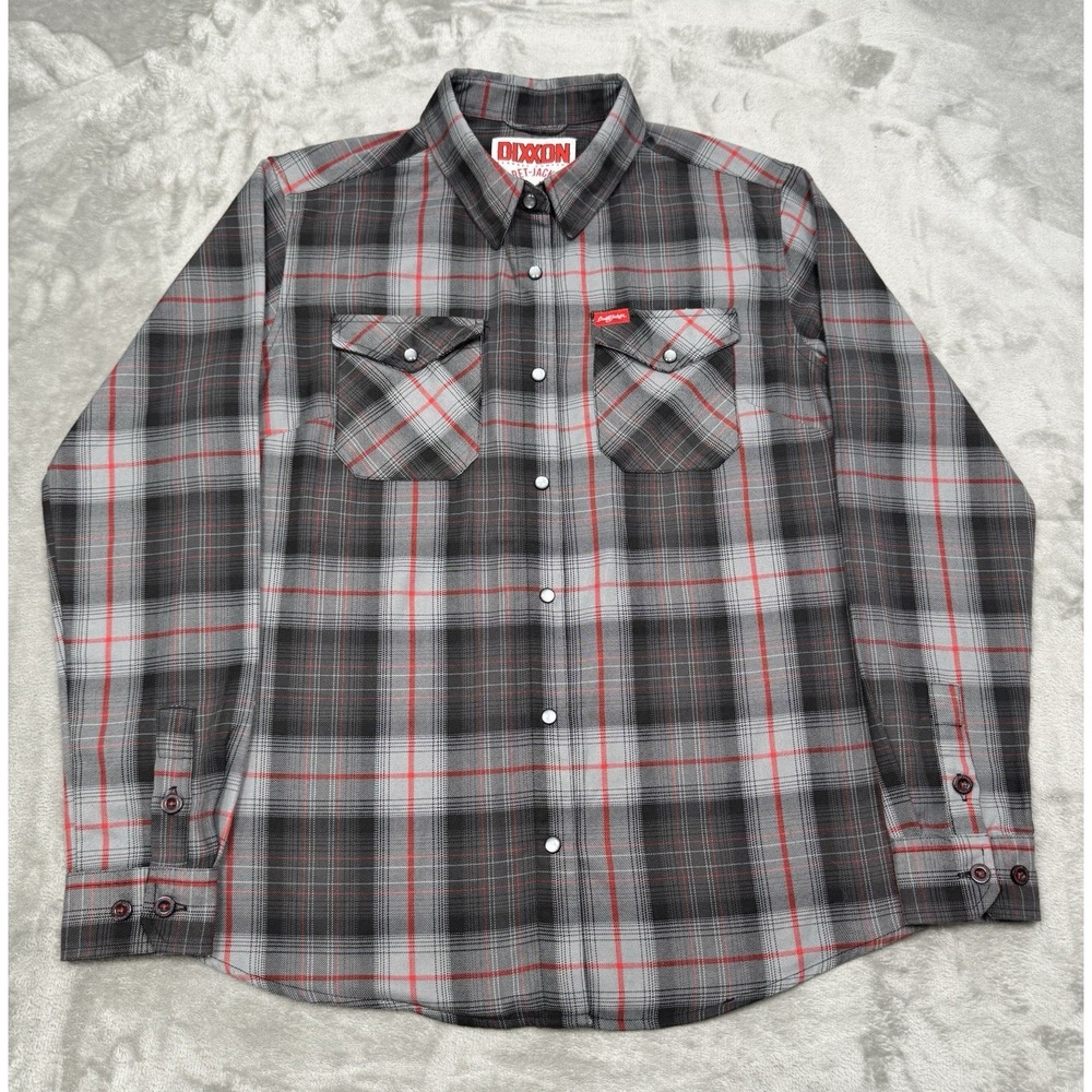 Dixxon Pearl Snap Shirt Mens Large Black Red Barrett Jackson Long Sleeve Flannel